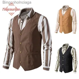 Kamizelki męskie kamizelki West Cowboy Medieval Retro Vest for Men Black Khaki Dark Brown Men's Vestl231014