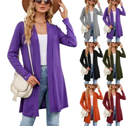 Cardigan da donna casual leggero a maniche lunghe, drappeggio morbido e morbido, maglione lavorato a maglia sul davanti, protezioni solari