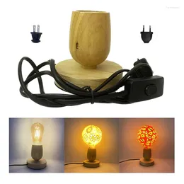 Bordslampor Vintage Lamp Base E27 Socket Trä bredvid Desk Holder US EU Plug Wood Decoration For Living Room El El