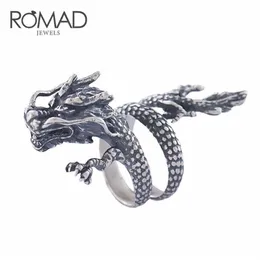 Anéis de banda punk animal dragão anel 100% real 925 prata esterlina para homens mulheres vintage retro festa unissex jóias z41272u