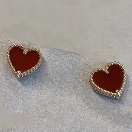 vally cleefly Earrings Red Heart Earrings 925 Sterling Silver v 하트 모양의 귀걸이 18k 금 작은 복숭아 하트 이어링 러브 귀걸이