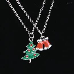 Colares de pingente 2 pcs árvore de Natal sinos esmalte encantos colar conjunto presente de natal para crianças meninas festa jóias