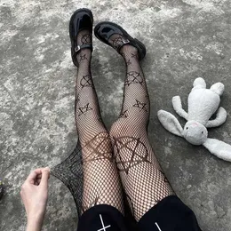 Sexy meias lolita meninas bonito pentagrama impressão collants feminino sexy gótico punk mágico estrela de cinco pontas malha peixe net meia-calça corpo meias l2310/9