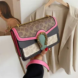 Kontrast Renk Kadın Çanta Yeni Zincir Crossbody Küçük Çift Körfez Flip Güzel Çok Yönlü 7452