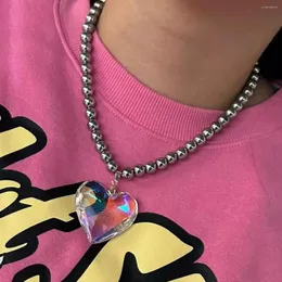 Hänghalsband Hip Hop Egirl Transparent Glass Heart Necklace för kvinnor unisex minimalistiska coola pärlor kedja trend smycken gåvor