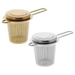 Kaffe te -verktyg återanvändbart nät verktyg infuser rostfritt stål sil löst blad tekanna kryddfilter med lock koppar kök accessor dhltk