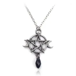 Supernatural Pentagram Moon Necklace Black Crystal Pendant Witch Protection Star Amulet For Women Charm Jewelry Accessories Gift1296g