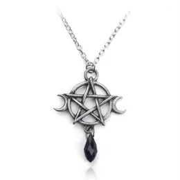 Supernatural Pentagram Moon Necklace Black Crystal Pendant Witch Protection Star Amulet For Women Charm smycken Tillbehör GIFT1296G