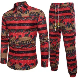 Men Tracksuits Vintage Print Man Clothing 2018 Autumn Wear Long Sleeve Gentleman Sweat Suit Male Travel Set Linen Long Pants 5XL2557