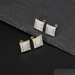 Stud Micro Pave Cubic Zirconia Ice Out Geometrci Square Earring Män Kvinnor Bling CZ Earrings Hip Hop Rapper Jewelry Drop Delivery DHNV0