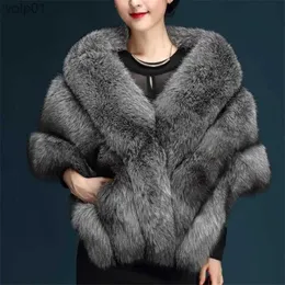 Women's Fur Faux Fur 2023 Winter Faux Fur Coats luxury fox fur imitation mink fur poncho bridal wedding dress shawl cape women vest fur coatL231013