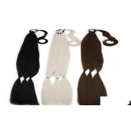 Syntetiska hårförlängningar 34 tum 180g flätad hästsvans Långt svart hårstycke Ponny svans med slips för kvinnor hög temperatur fiber88825 dhazl