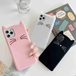 Cell Phone Cases Bearded cat 3D Cartoon Cat ears silicone Cover For iphone 14 13 12 mini 11 Pro Phone Case X XR XSMAX 6 6s 7 8 Plus Soft Pendants L230823