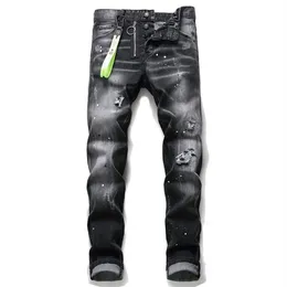 famoso marchio europeo dsq BIKER JEANS pantaloni jeans slim da uomo pantaloni denim da uomo cerniera buco nero pantaloni a matita per uomo 210723293w