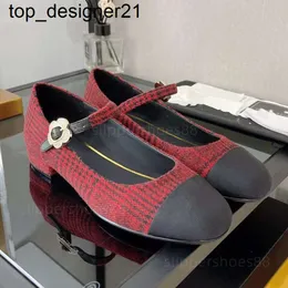 새로운 23SS Loafer Mary Janes Dress Shoes 부드러운 가죽 디자이너 발레 플랫 꽃 버클 여성 Lambskin Tweed Corduroy Ballet Pumps Flat Womens Shoe