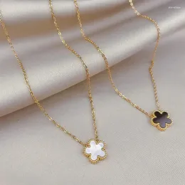 Pingente colares luz luxo moda preto branco cinco folhas flor colar para mulheres ouro não manchar aço inoxidável gargantilha jóias