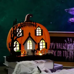 Halloween Tabletop Decoration, Wooden Lighted Pumpkin House Decoration Ornaments, Battery Operated Halloween Sign Indoor Fireplace Desk Decoration