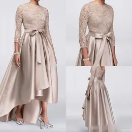 Elegante High-Low-Kleider für die Brautmutter in Übergröße mit 3/4-Ärmeln, Spitzen-Chiffon-Schärpe, 2023, lange formelle Abendgarderobe