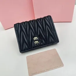 Designer Sweet Luxury card Bag Women's Letter Pleated Sheepskin M letter Solid color Purse New clip Mini Multi-TICA Euro-American style