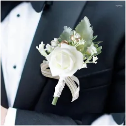 장식용 꽃 화환 인공 인조 웨딩 코 핀 흰색 핑크 신랑 Boutonniere 단추 구멍 남성 목격 결혼 액세서리 dhrpf