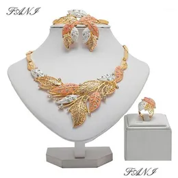 Kolczyki naszyjnik fani afrykańskie koraliki z zestawu biżuterii kwiatowe Dubaj Gold Colorf Nigerian Wedding Woman Accessories1229s Biżuteria biżuteria se dhtdb