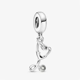 Nowy przylot 925 Sterling Srebrny stetoskop serce Dangle Charm Fit Fit Oryginalny Europejski Urok Bransoletka Modna Akcesoria 196n