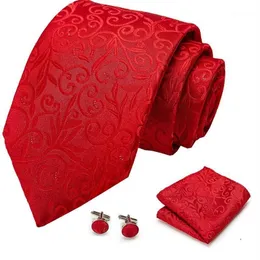 Bow Ties Vangise Red Floral 100% Silk For Men Gifts Wedding Necktie Gravata Handkerchief Set Business Groom1273a