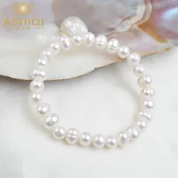 Bangle ASHIQI White Natural Freshwater Pearl Bracelet Bangle for Women Jewelry gift 231013