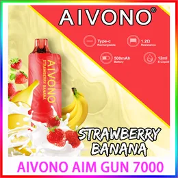 Oryginalne Aivono AIM Gun 7000 Puffs Vapes Do jednorazowe papierosy elektroniczne Vape 5% 2% 0% Pen 12 ml Cewka siatki Pode Eggs 600 mAh Bateria Puff 7000 urządzenia Crazvapes