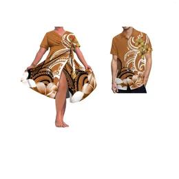 캐주얼 드레스 사모아 풀레타시 ptaha 여자 드레스 커스텀 폴리네시아 전통 경기 남성 셔츠