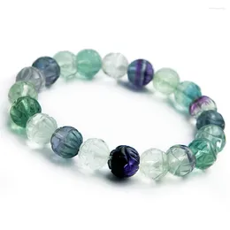 Filo da 10 mm 12 mm Bracciale da donna con perline rotonde in cristallo elasticizzato colorato Fluorite naturale genuina fluorite