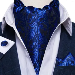 Bow Ties Royal Blue Party British Cravat Formal Silk Pocket Square Cufflinks Fashion Wedding Men's Ascot Classic Gentleman BusinessTie