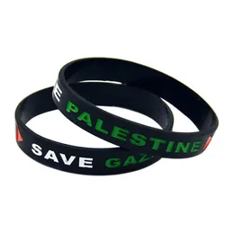 100PCS Palestine Save Gaza Silicone Rubber Bracelet Debossed Triangle Logo Black And White Adult Size229f