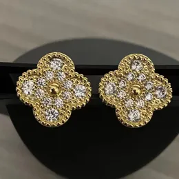 Designer earrings Stud Clover Designer Earrings 18K Gold Full Diamond Stud Earrings For Womens Black Agate Red Chalcedony Ear Jewelry Gift Accessories