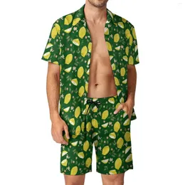 Tute da uomo Bright Fruit Set da uomo Verde Giallo Limone Set di camicie casual alla moda Pantaloncini a maniche corte Abito per le vacanze estive Taglie forti 3XL
