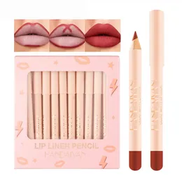 Ołówki do ust 12PCS Lipliner Ołówki Makeup Seksowne czerwone matowe konturowe odcień do odcienia Pen Wodoodporny długotrwały, nietoperzowy kubek Lip Costetyczny 231013