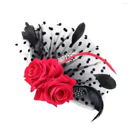 Bandanas Red Rose Flower Hair Clip Bridal Barrette för bröllop födelsedagsfest dekoration ()