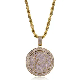 Snurra runda hängen halsband män bling kubik zirkonium is ut guld smycken silver pläterad ny mode hip hop halsband306k