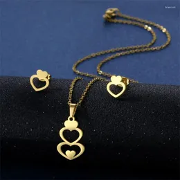 Halsband örhängen Set Love Heart Halsband Kvinnors 316L rostfritt stål Vintage Fashion Jewelry 2023 Trendy Party Gift