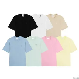 França Designer Amisweater Camiseta 2023New Macarone Candy Color Love Bordado Letra A Corações Puro Algodão Mangas Curtas para Homens e Mulheres Sou Eu