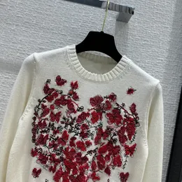 2023 Autumn/Winter New Red Flower Butterfly Series Embroidered Round Neck Cashmere Long Sleeve woman Sweater