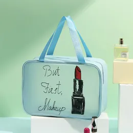 Nuova borsa per cosmetici da viaggio, borsa per cosmetici da donna stampata con amore, comoda borsa per il lavaggio in PVC