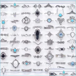 Klusterringar bk 100 st partier Böhmen kristall vintage ringar blandar storlek antik sier etniska kvinnor mode charm smycken gåvor finger a280c