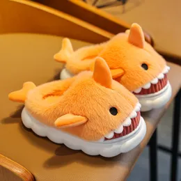 Children's cotton slippers winter boys and girls cartoon cute shark personality home warm thick plush slippers orange