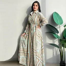 Lässige Kleider Siskakia Langes Hemdkleid für Frauen Herbst 2021 Vintage Ethnischer Druck Dubai Türkei Arabisch Oman Marokko Naher Osten Mus256H