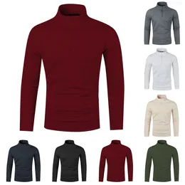 Męskie swetry zimowe stałe sweter kolorowy z wysokim kołnierzem i ciepłą koszulą bazową krótkie tulei T koszule do ciała męskie męskie