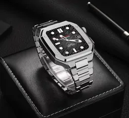 Роскошный чехол с ремешком из нержавеющей стали для Apple Watch, модификация ремешка 45 мм, 44 мм, 41 мм, металлический комплект модов для IWatch Series 7 6 SE 5 4 8400806