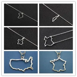 Gold Silver African Map Charm Chain Necklace Ireland Israel France American Austrila Nigeria Syria Barbados Puerto Rico Country Wo200I