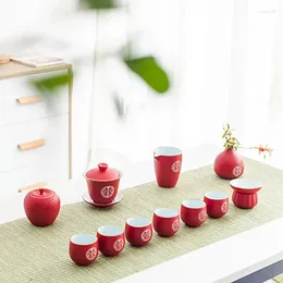 TEAWARE SETS CERAMIC FILTER TEA POT SET Hushållstekannan och Cup Chinese Style Wedding Red Housewarming Souvenir Presents