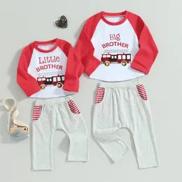 Conjuntos de roupas Focusnorm 0-6Y Criança Bebê Meninos Roupas de Outono 2 Pcs Cor Patchwork Manga Longa Carta Car Imprimir Tops Cinza Calças